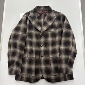 Vintage RRL Double RL Ombre Plaid Wool Blazer Jacket Brown Gray